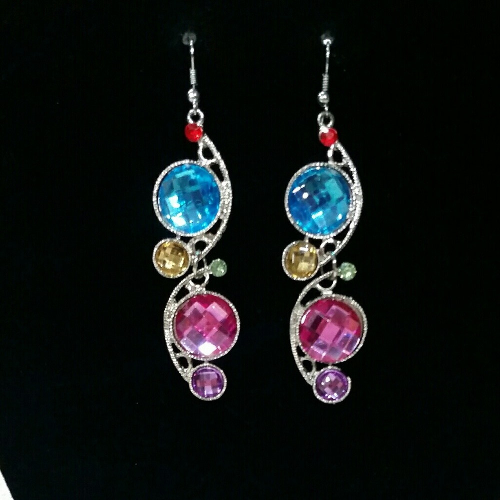 Blue, Yellow & Pink Gem Earrings - Picture 2 of 2